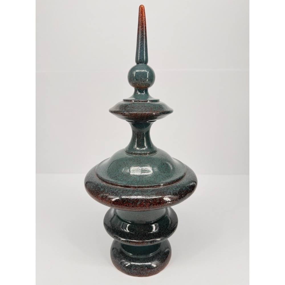 Large Decorative Finial Sculpture Faux Granite Green Red Speckled Tall Accent